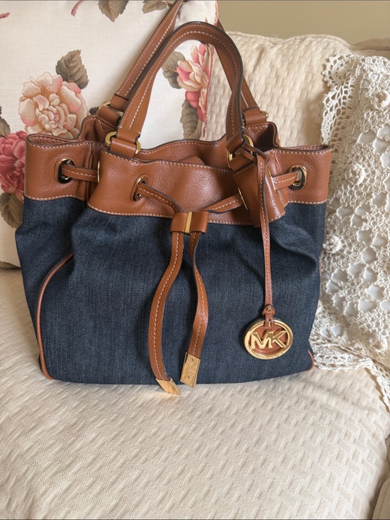 Michael Kors Handbags - Michael Kors Denim Drawstring Shoulder Bag with Tan Leather Trim
